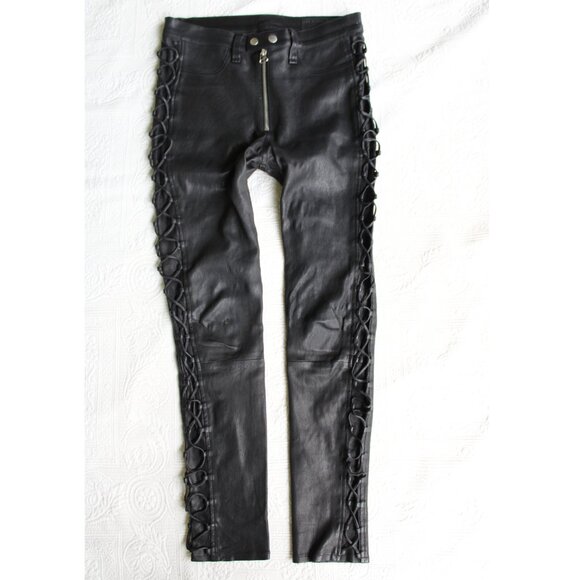 RAG & BONE black KIKU STRETCH LACE-UP LEATHER LEGGING PANT JEAN Vintage hippie - Picture 4 of 11